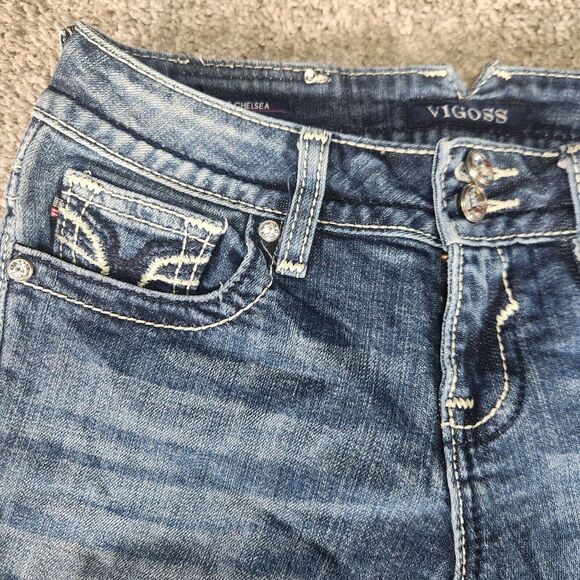 Vigoss Jeans Womens 4 Chelsea Capri Distressed Stretch Thick Stitch Wide Baggy - Picture 3 of 15